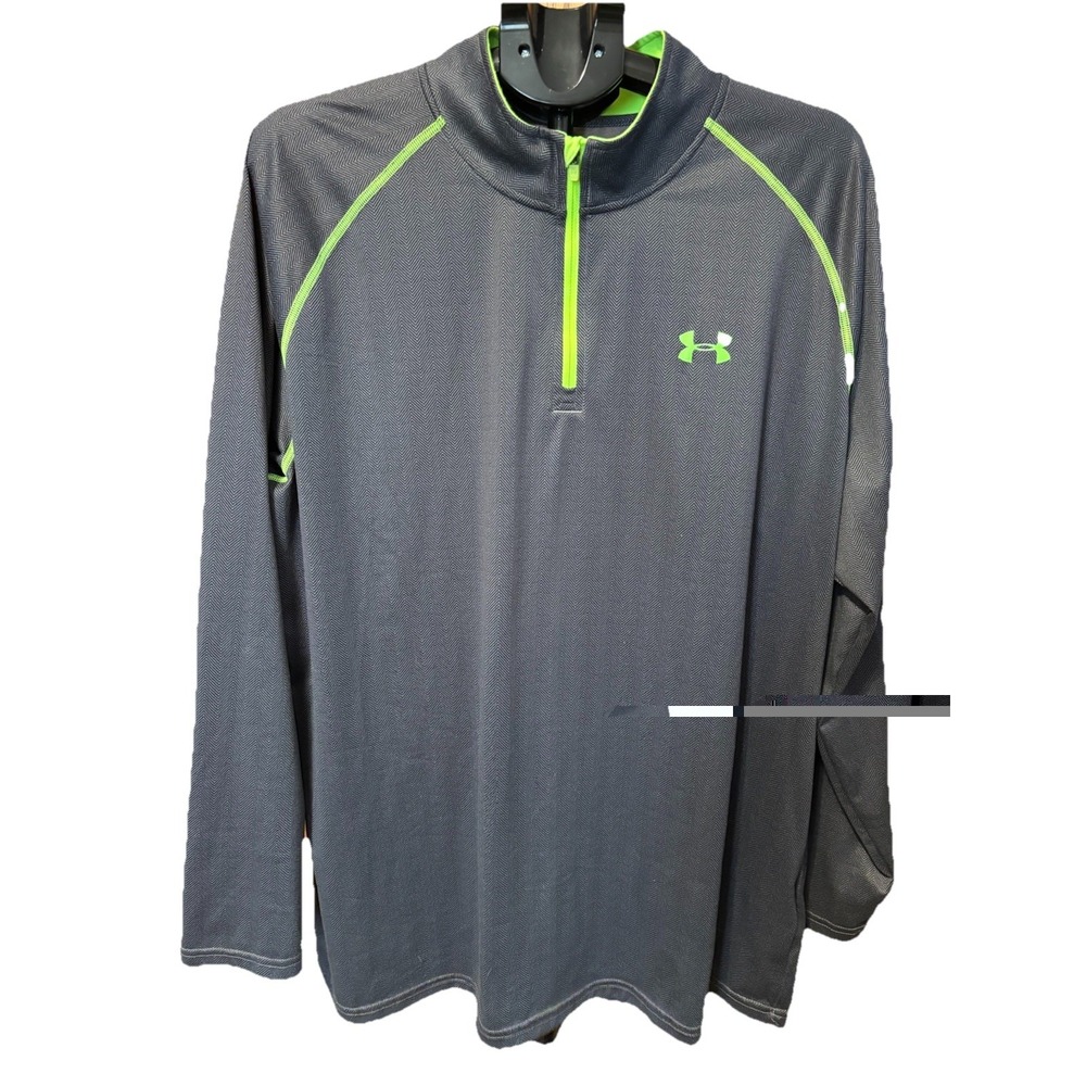 Under Armour Mens 2X Gray Herringbone Long‎ Sleeve 1/4 Zip Heatgear Loose Shirt